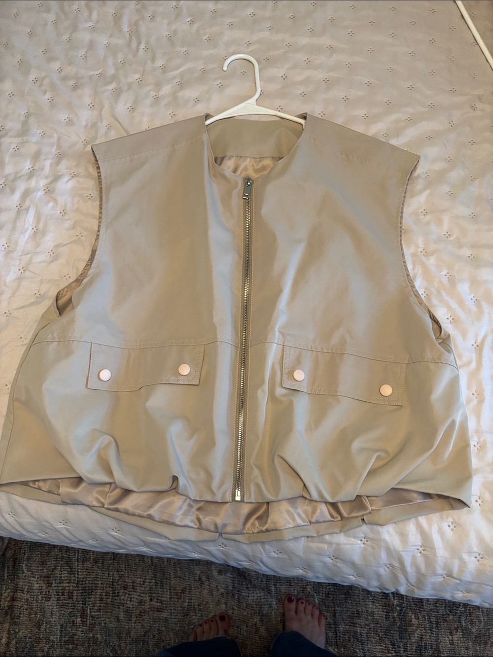 Women's Beige Zip-Front Utility Vest